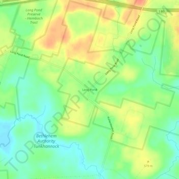 Carte topographique Long Pond, altitude, relief