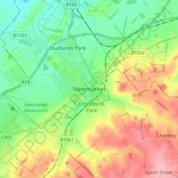 Carte topographique Newmarket, altitude, relief