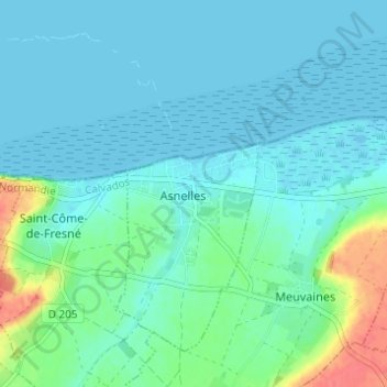 Carte topographique Asnelles, altitude, relief