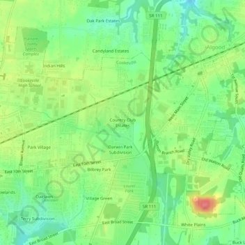 Carte topographique Country Club Estates, altitude, relief