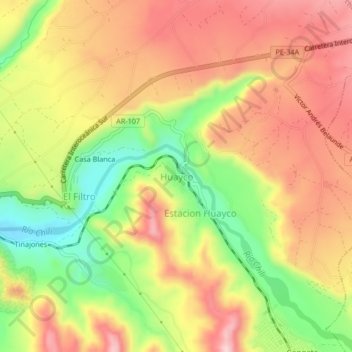 Carte topographique Huayco, altitude, relief