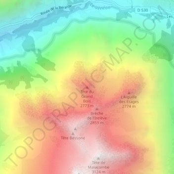 Carte topographique Tête du Grand Bois, altitude, relief