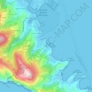 Carte topographique Fezzano, altitude, relief