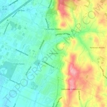 Carte topographique Holly Hills, altitude, relief