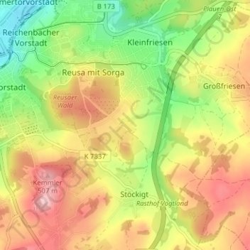 Carte topographique Tauschwitz, altitude, relief
