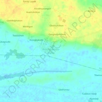 Carte topographique Assogbénou-Daho, altitude, relief