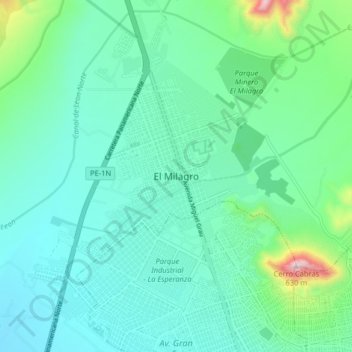 Carte topographique El Milagro, altitude, relief