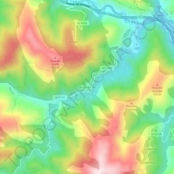 Carte topographique San Fiz do Seo, altitude, relief