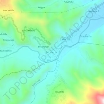 Carte topographique Tehuetlán, altitude, relief