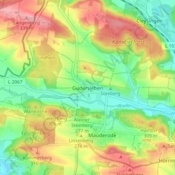 Carte topographique Gudersleben, altitude, relief