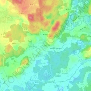 Carte topographique Oberbrunn, altitude, relief