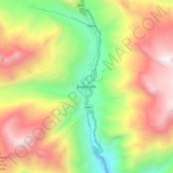 Carte topographique Badrinath, altitude, relief