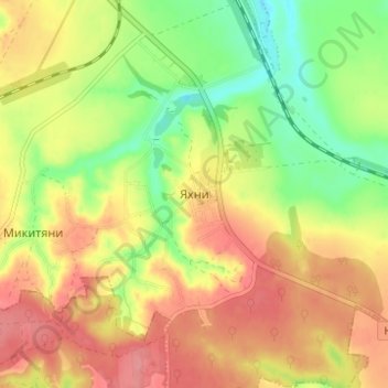 Carte topographique Yakhny, altitude, relief