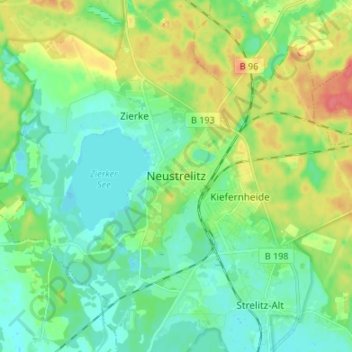 Carte topographique Neustrelitz, altitude, relief