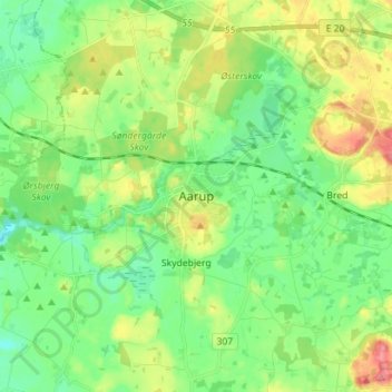 Carte topographique Aarup, altitude, relief