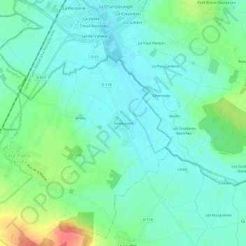 Carte topographique Simoussais, altitude, relief