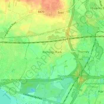 Carte topographique Richings Park, altitude, relief