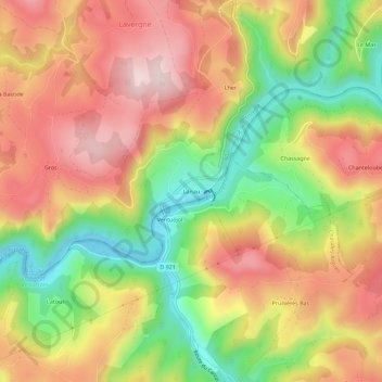 Carte topographique Lanau, altitude, relief