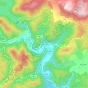 Carte topographique Les Bains d'Avène, altitude, relief