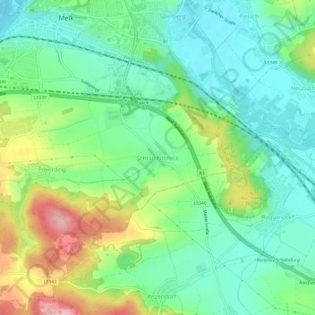 Carte topographique Schrattenbruck, altitude, relief