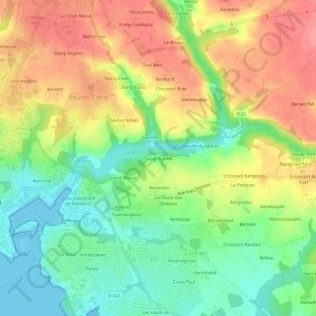 Carte topographique Stang Noblet, altitude, relief