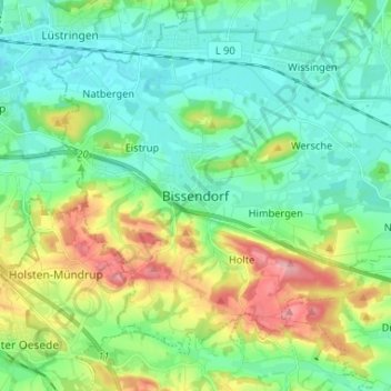 Carte topographique Bissendorf, altitude, relief