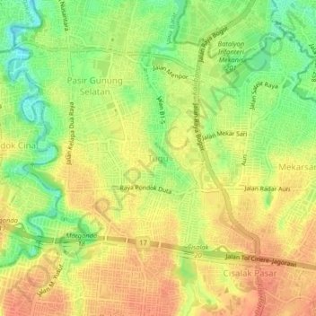 Carte topographique Tugu, altitude, relief