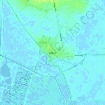 Carte topographique Højer, altitude, relief