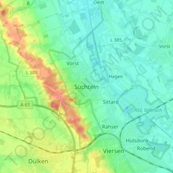 Carte topographique Süchteln, altitude, relief