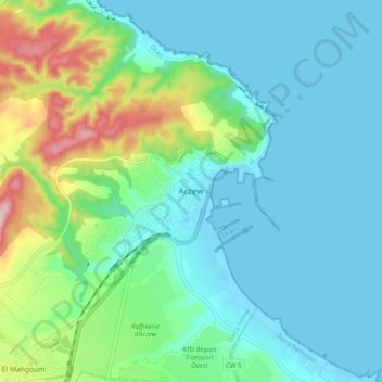 Carte topographique Arzew, altitude, relief