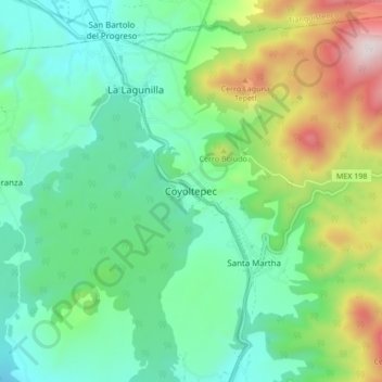 Carte topographique Coyoltepec, altitude, relief