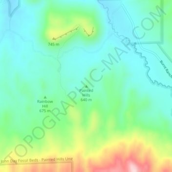 Carte topographique Painted Hills, altitude, relief