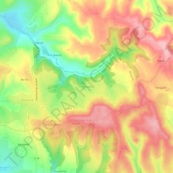 Carte topographique Pénoutou, altitude, relief