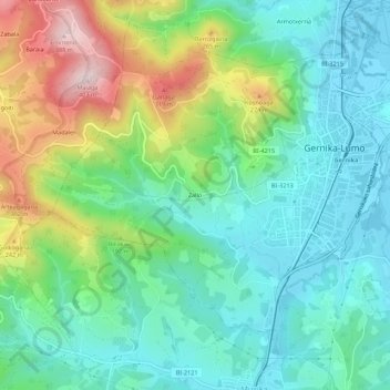 Carte topographique Zallo, altitude, relief