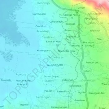 Carte topographique Jombor, altitude, relief