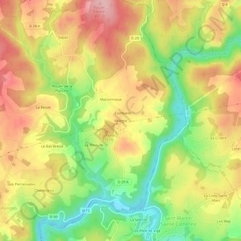 Carte topographique Virareix, altitude, relief