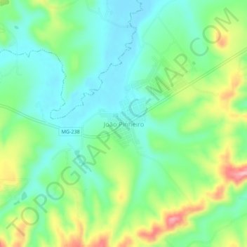 Carte topographique João Pinheiro, altitude, relief