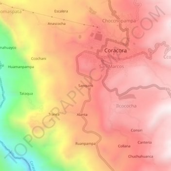 Carte topographique Sanquini, altitude, relief