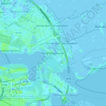Carte topographique Schellingwoude, altitude, relief