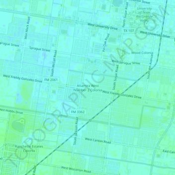 Carte topographique Altamira West Number 2 Colonia, altitude, relief