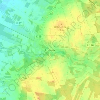 Carte topographique Lünzen, altitude, relief