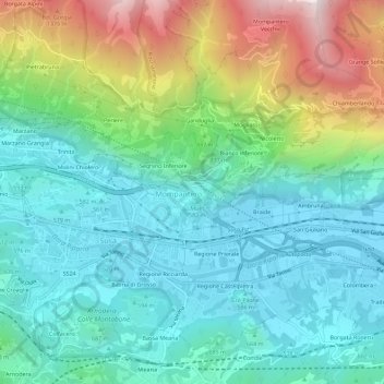 Carte topographique Urbiano, altitude, relief