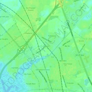 Carte topographique Glynco, altitude, relief