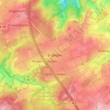 Carte topographique Engelgau, altitude, relief