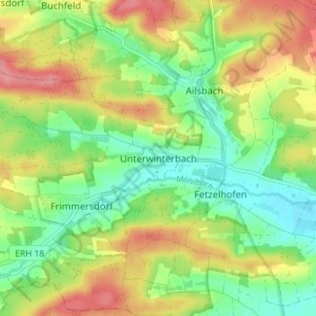 Carte topographique Unterwinterbach, altitude, relief