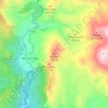 Carte topographique Chimo, altitude, relief