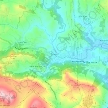 Carte topographique Freixial, altitude, relief