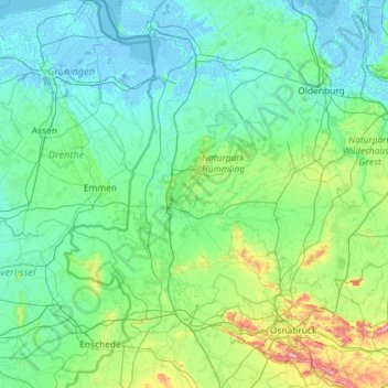 Carte topographique Emsland, altitude, relief