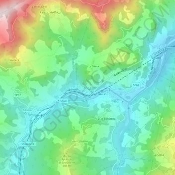 Carte topographique Riola, altitude, relief