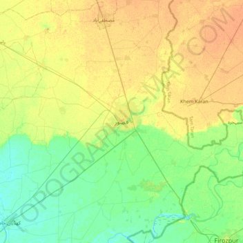 Carte topographique Kasur, altitude, relief